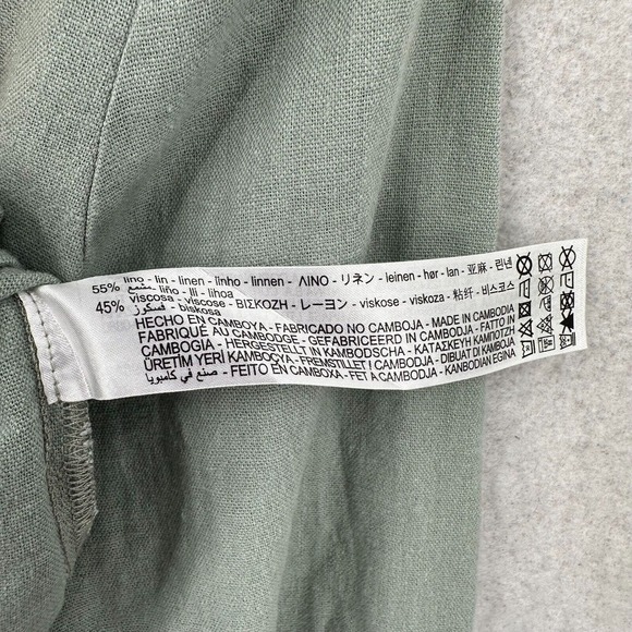 Zara Top Womens LG Linen Viscose Slouchy Sage Green Button Down Crop Blouse - Picture 11 of 15